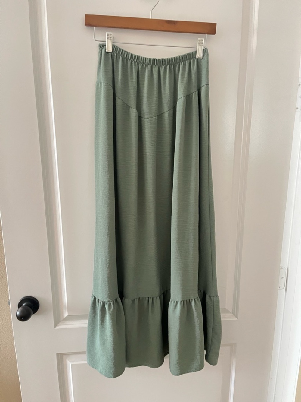 Flowy Sage Green Maxi Skirt with Ruffle Hem